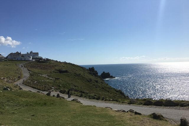 The view of the coast on the walk up to the Land's End attraction.
