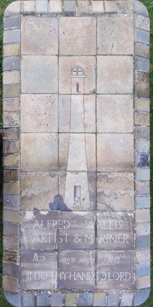 Alfred Wallis grave in St.Ives decorated in the style of his paintings