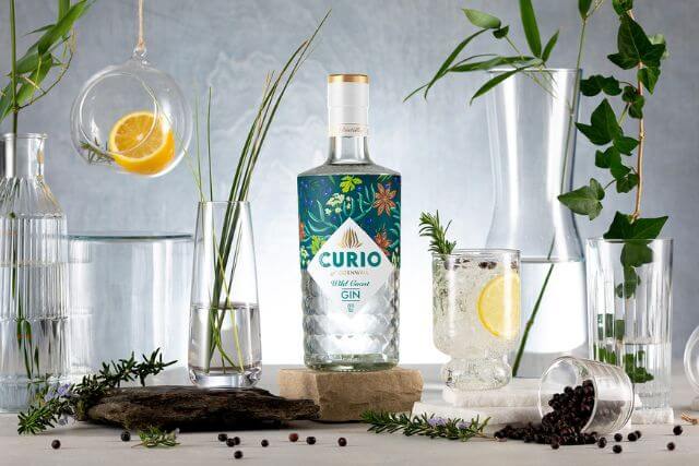 A bottle of Curio Wild Coast Gin.