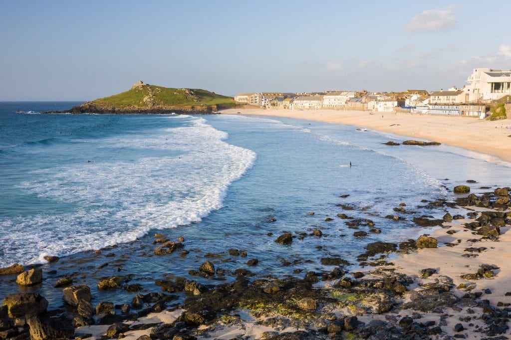 Evening light on Porthmeor Beach St Ives Cornwall England UK