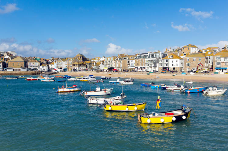 St Ives Cornwall England with boats in the harbour