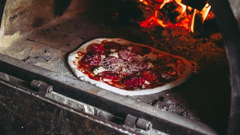 CBH St Ives takeaway - wood fired pizza in oven