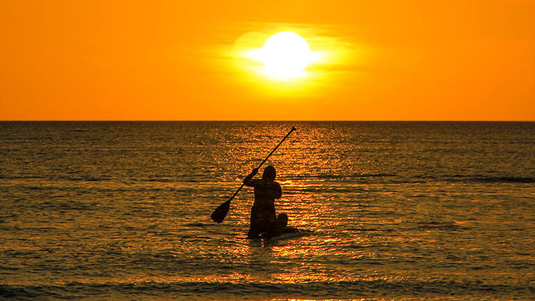 Paddleboarding in the sunset