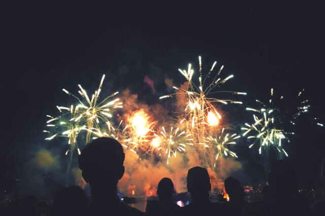 Crowd watching fireworks Cornwall.