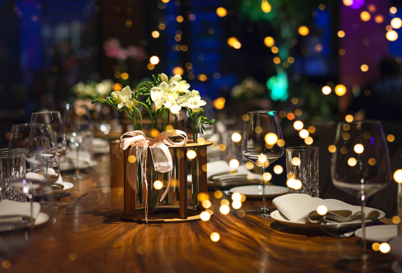 Dining table at a restaurant at Christmas.