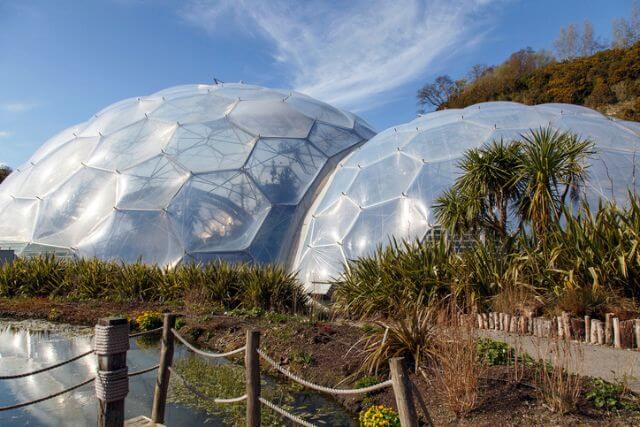 Two large biomes of the Eden Project in Bodelva near St Austell in Cornwall.