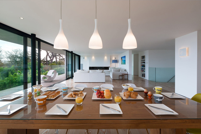 Glass-fronted kitchen at Salt House, St Ives